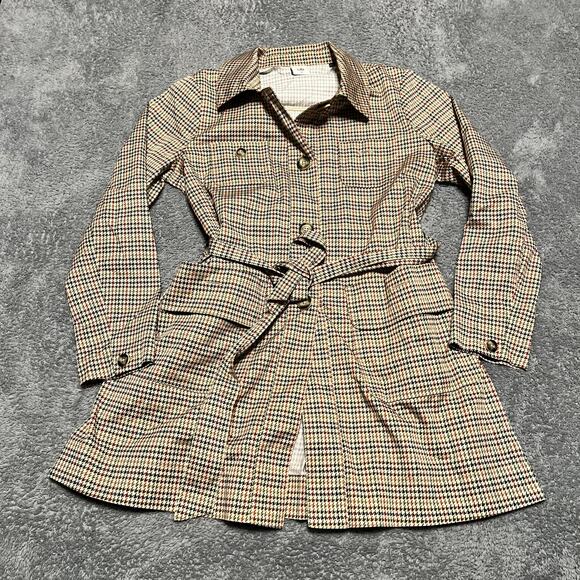 Cabi Sherlock Trench Coat Womens Medium Houndstooth Belted Stretch - Picture 1 of 7